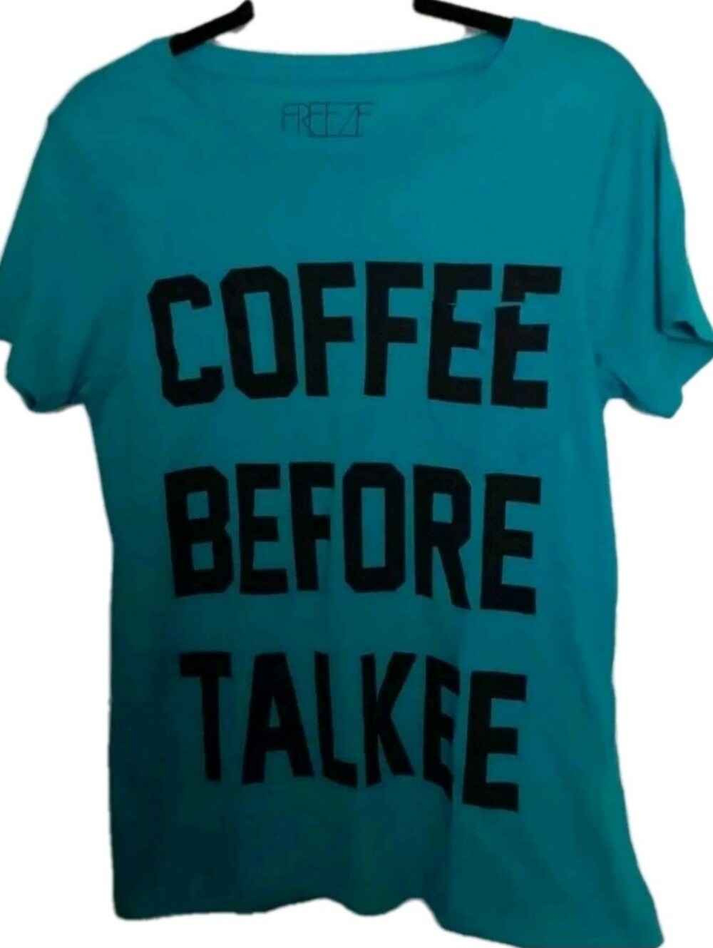 Freeze Graphic Coffee Tshirt Womans Size S Teal Blue NWT